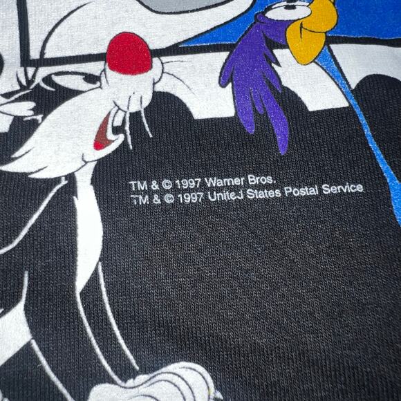Vintage 90s Looney Tunes Stamp Collection Bugs Bunny  T-shirt in postage box L/X - Picture 5 of 11